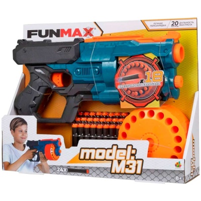 Бластер FunMax M31 механический с барабаном 18 выстрелов 24 снаряда 1TOY Т24244 5