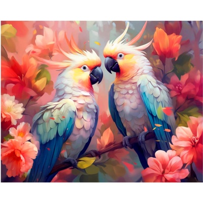 Алмаз мозаика Какаду в цветах 40 х 50 см Рыжий кот НД-0646