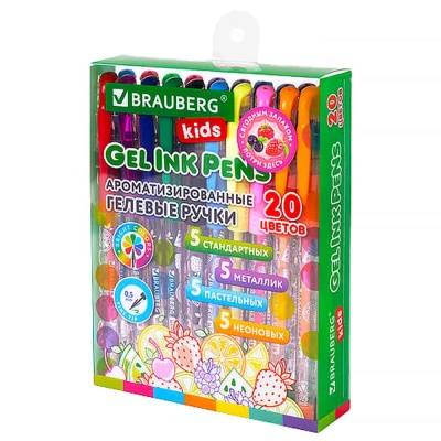 Ручки гелевые ароматизированные с грипом 20 цветов 0.5 мм Brauberg Kids 143824 1 Ручки гелевые ароматизированные с грипом 20 цветов 0.5 мм Brauberg Kids 143824 1