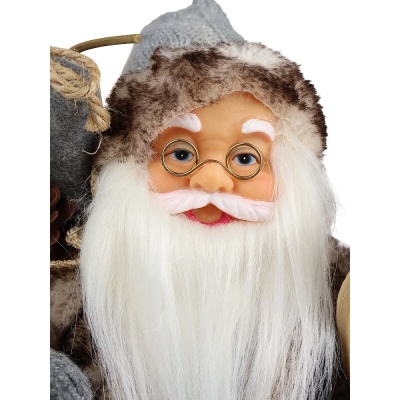 Сувенир Дед Мороз в сером костюме с коричневым мехом и лыжами 35 см Miland НУ-6274 04