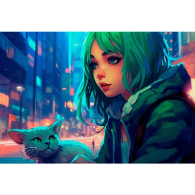 Алмазная мозаика Зеленоглазые друзья 30х40 см полное заполнение Рыжий кот НД-0342