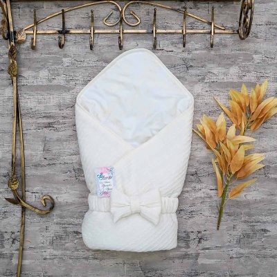 Конверт с бантом Вязаные узоры 90х90 см Clariss 922 молочный 2