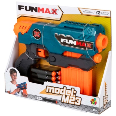 Бластер FunMax M23 механический с обоймой 12 снарядов 1TOY Т24239 4