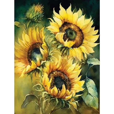 Алмазная мозаика Подсолнухи 30х40 см полное заполнение Рыжий кот АЛМ-0033