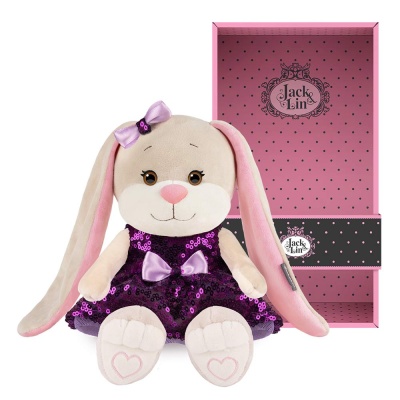 Мягкая игрушка Зайка Лин в фиолетовом платьице с пайетками 20 см Jack&Lin JL-04202304-20-1