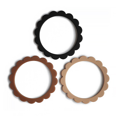 Прорезыватели Mushie Flower Bracelet 3 штуки Black Caramel Natural Bibs 2600282 2