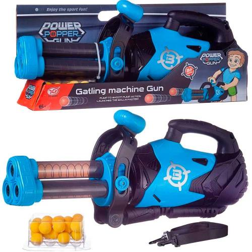 Бластер помповый трёхствольный 24 мягких шарика Junfa toys WG-11232 голубой фото 2