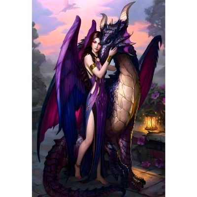 Алмазная мозаика Девушка и дракон 30х40 см полное заполнение Рыжий кот НД-0332