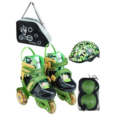 Ролики раздвижные светящиеся размер 31-34 сумка защита Рыжий Кот РЛК-3053 зеленые 1
