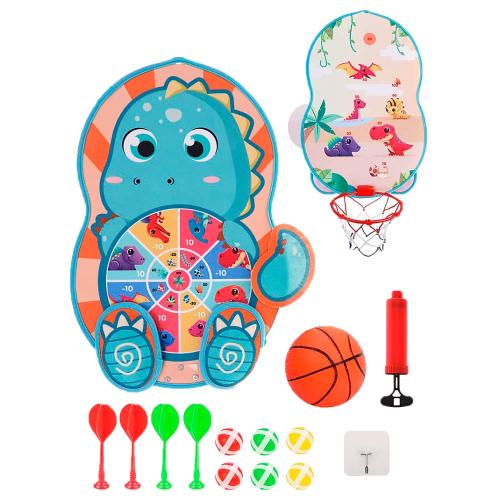 Дартс Дино Зеленый двусторонний 2 в 1 с баскетбольным кольцом Moby Kids 76873