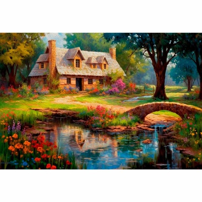 Алмазная мозаика Домик в лесу 30х40 см полное заполнение Рыжий кот НД-0400