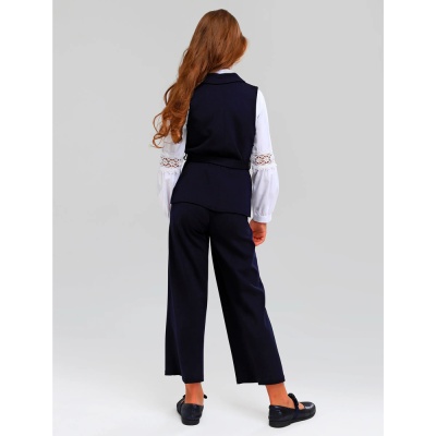 Костюм школьный для девочки жилет и брюки Синяя Мода W9021B-G39 тёмно синий 5