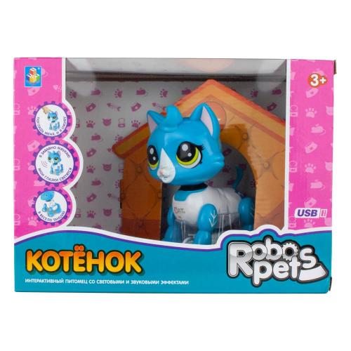 Интерактивная игрушка Робо Котенок бело голубой 1toy Т16798 фото 3