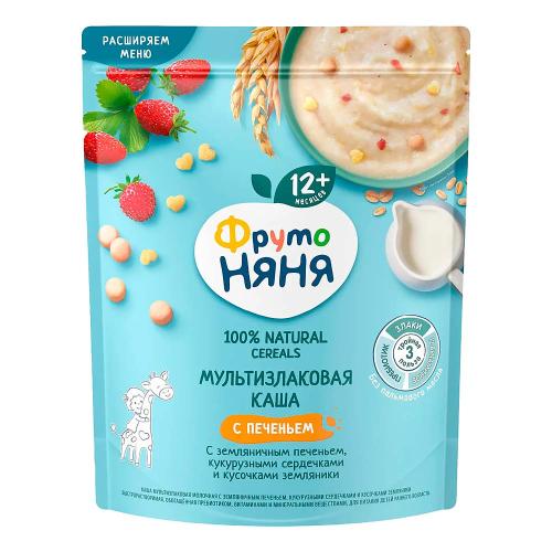 Каша молочная мультизлаковая с печеньем хлопьями и земляникой 200 г от 12 месяцев ФрутоНяня