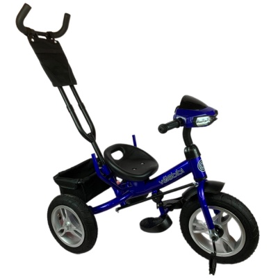 Велосипед трёхколесный с ручкой Солнце для малышей Рыжий кот ВЛ-0690 синий 4