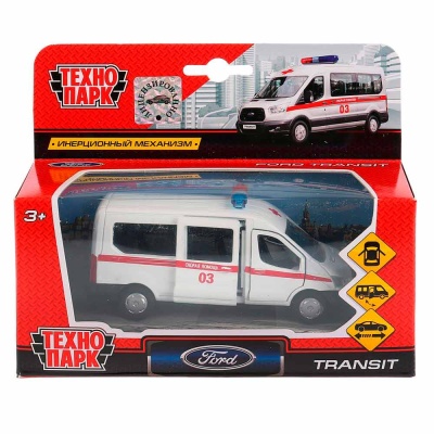 Металлическая инерционная машинка Ford Transit Скорая помощь Технопарк SB-18-18-A-W-WB 2
