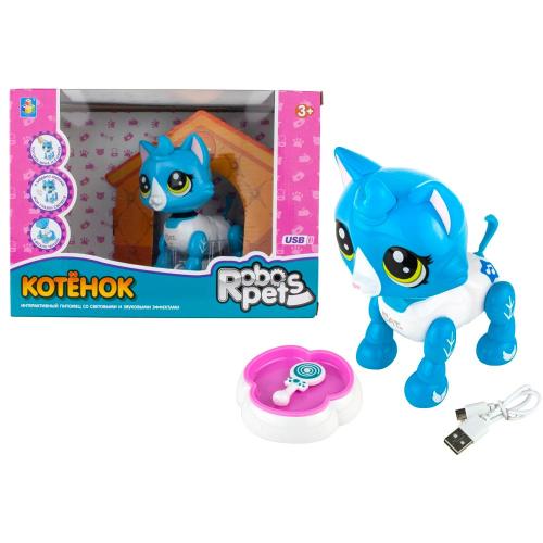 Интерактивная игрушка Робо Котенок бело голубой 1toy Т16798