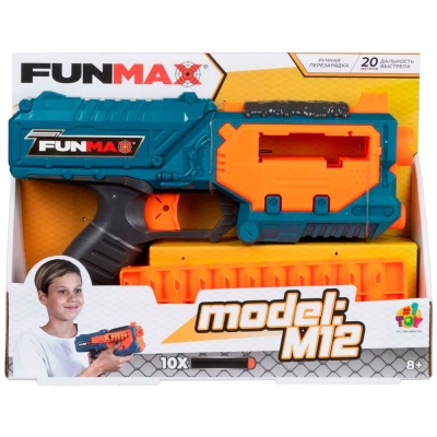 Бластер FunMax M12 помповый с обоймой 10 снарядов 1TOY Т24235 4