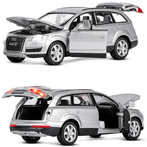 Машинка металлическая Audi Q7 масштаб 1:32 инерция свет звук Автопанорама 1251144JB серебряный фото 2