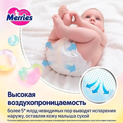 Подгузники размер NB 0-5кг 76 штук Merries 2