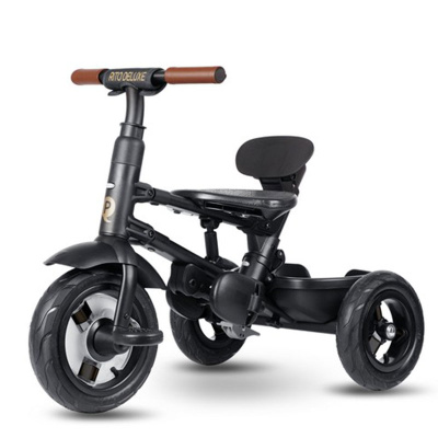 Детский трёхколёсный велосипед Rito с ручкой управления QPlay Deluxe1GY зеленый 4