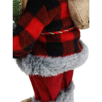 Сувенир Дед Мороз в клетчатой шубе с серым мехом и лыжами 35 см Miland НУ-6271