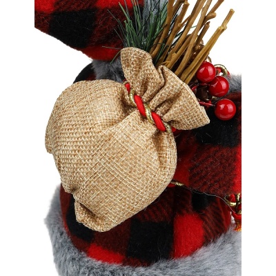 Сувенир Дед Мороз в клетчатой шубе с серым мехом и лыжами 35 см Miland НУ-6271