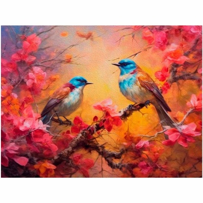 Алмазная мозаика Птицы на ветке 30х40 см полное заполнение Рыжий кот НД-0566