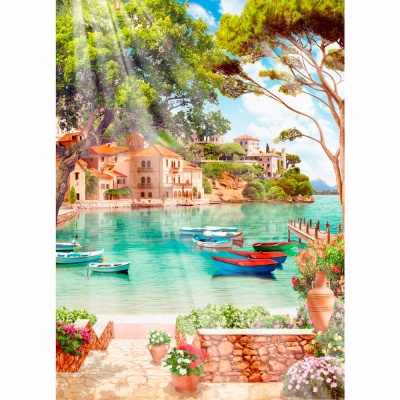 Картина по номерам Лазурный причал 40х50 см 30 цветов Рыжий кот Х-4588