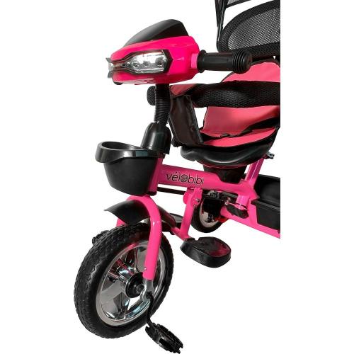 Велосипед трёхколёсный с родительской ручкой Velobibi Марс ВЛ-0610 розовый фото 7