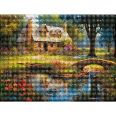 Алмазная мозаика Домик в лесу 30х40 см полное заполнение Рыжий кот НД-0400
