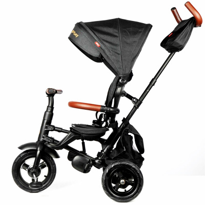 Детский трёхколёсный велосипед Rito с ручкой управления QPlay Deluxe1B черный 2