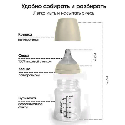 Стеклянная детская бутылочка для кормления 0+ Paomma GB112 160 мл 4