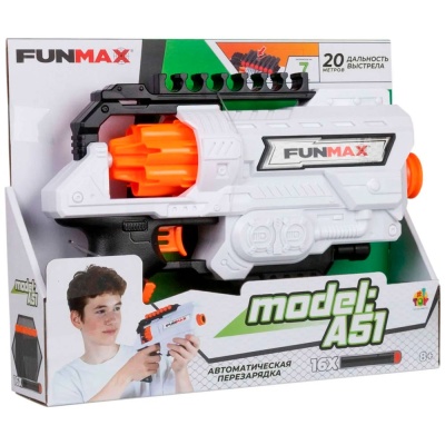 Бластер FunMax А51 электрический с барабаном 6 выстрелов 16 снарядов 1TOY Т24241 4