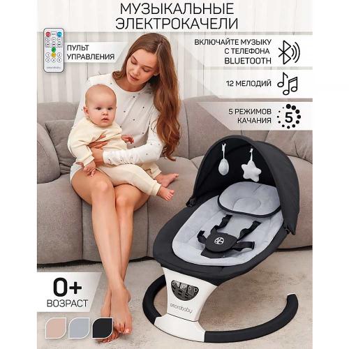 Качели электронные детские Amarobaby Teddy swing черные фото 2