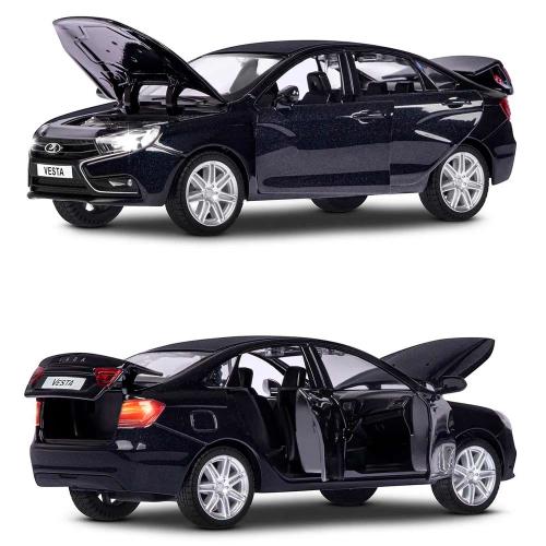 Машинка металлическая Lada Vesta масштаб 1:24 инерционная свет звук Автопанорама JB1251150 черная фото 2