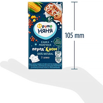 Каша жидкая молочная злаковая гречка кукуруза рис 0.2 л от 6 месяцев ФрутоНяня 2118 5