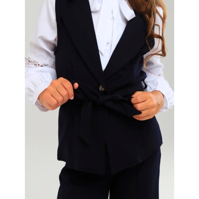 Костюм школьный для девочки жилет и брюки Синяя Мода W9021B-G39 тёмно синий 4