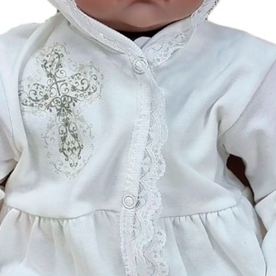 Крестильная рубаха с капюшоном принт Серебро Clariss 260 2