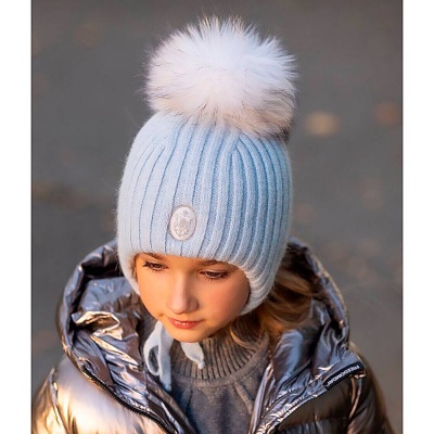 Шапка зимняя утеплённая с меховым помп размер 44-46 Наследникъ НВ1025-ГЛ 5