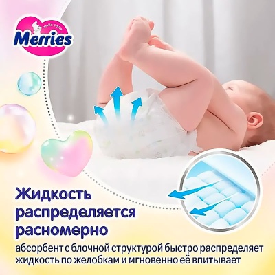 Подгузники размер NB 0-5кг 76 штук Merries 4