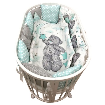 Комплект в кроватку Мишка Тедди 17 предметов Подушкино мята 03