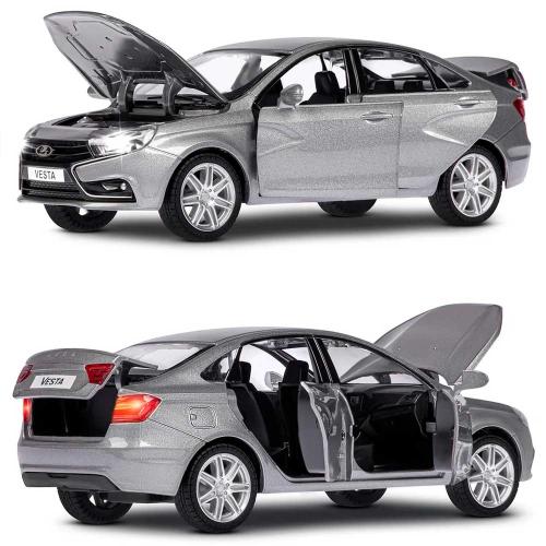 Машинка металлическая Lada Vesta масштаб 1:24 инерционная свет звук Автопанорама JB1251126 серая фото 2