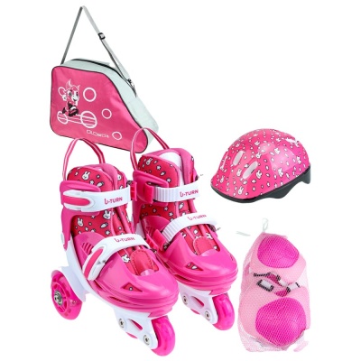 Ролики раздвижные светящиеся размер 31-34 сумка защита Рыжий Кот РЛК-3051 розовые 1