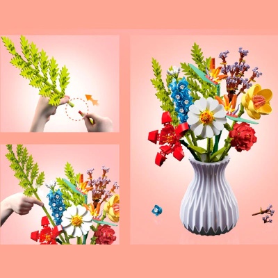 Конструктор Букет цветов в вазе 742 детали Наша игрушка 109-6 2