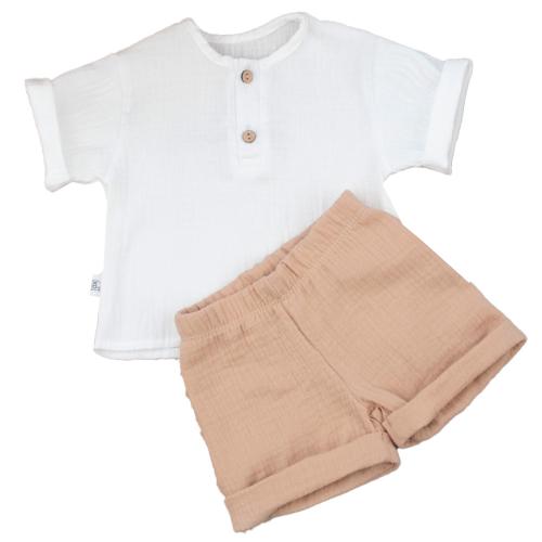 Комплект летний для мальчика рубашка шорты Муслин KiDi 921.650(Мс)-76 песочный