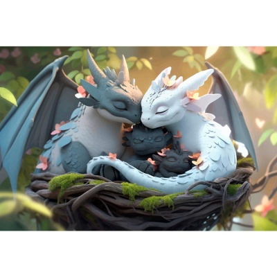 Алмазная мозаика Семья драконов 30х40 см полное заполнение Рыжий кот НД-0498