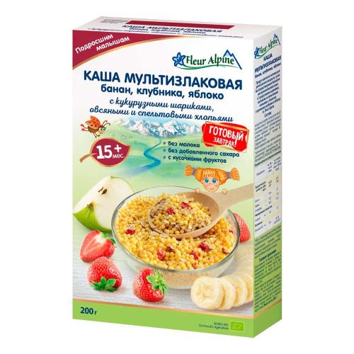 Каша Fleur Alpine мультизлаковая с бананом клубникой и яблоком с 15 месяцев 200 г