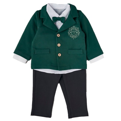 Костюм пиджак брюки рубашка для мальчика Little star 601243 изумруд графит 2