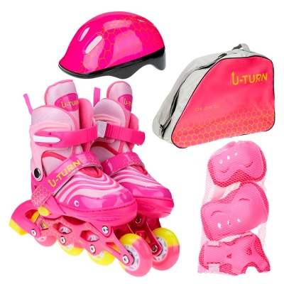 Ролики раздвижные со светом размер S 31-34 Рыжий кот РЛК-2535 розовые 1